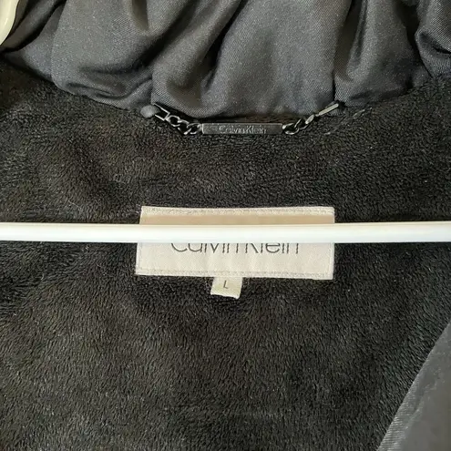 Calvin Klein  Duck Down Puffer Jacket Sz L Warm Black Pockets Mid Length Winter