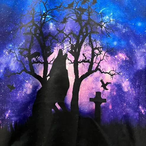 Halloween Spooky Nights Wolf Howling October Blue Hoodie Sweatshirt Sz Medium Purple