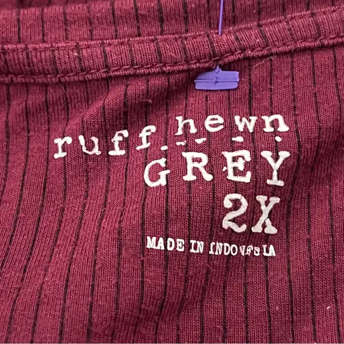 Ruff Hewn Grey Tie Front Ribbed Long Sleeve Top Stretch Burgundy 2X