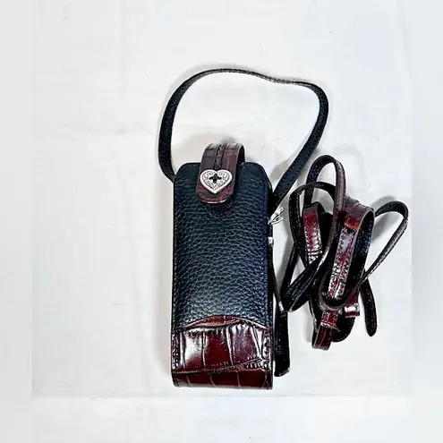 Vintage Brighton Black/Brown Moc Croc Silver Heart Mini Cell Phone Cross Body Bag