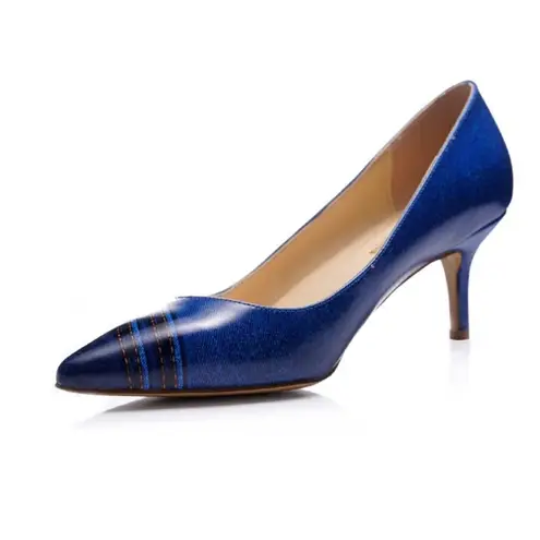 Women’s Reindee Lusion Blue Kitty Heel Pointed Toe Shoes Denim Look Size 11 NEW