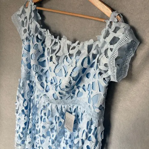 Chi Chi London Bardot Lace Midi Crochet Dress Light Blue Off Shoulders NWT Sz 18