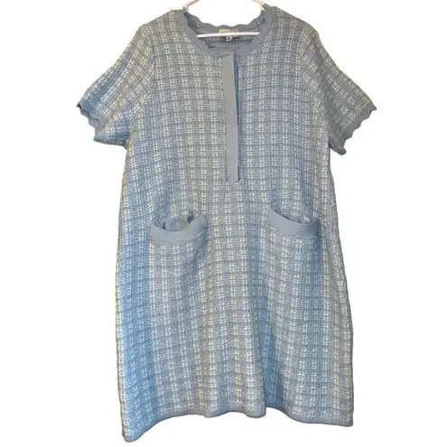 Free Assembly sz XL Womens Blue Cotton Plaid Knit Scalloped Button Dress Preppy