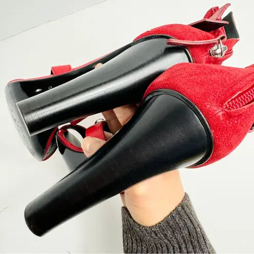 Balmain Giuseppe Zanotti For Red Suede Buckle Strappy Sandals Size 38