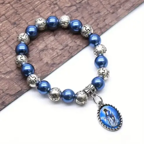 Religious Exquisite Cross Bead Charm Bracelet Handcrafted Silver Plated Stylish