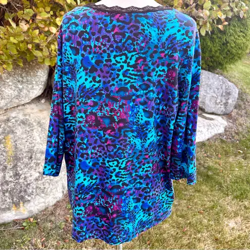 Laura Ashley Blue & Purple Leopard Print Women's Plus Size Top