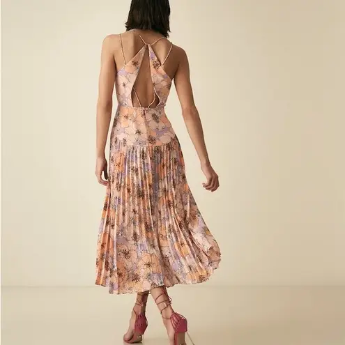 Reiss Corinne Floral Pleated Midi Dress Pink Lavender Size 0 NWT