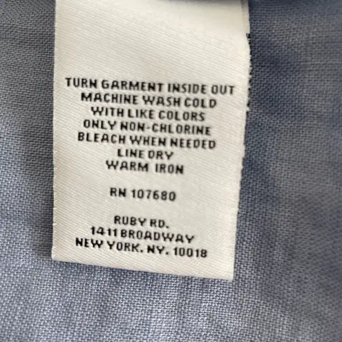 Ruby Rd Woman Vest Top 2X Blue Linen Crochet Trim Open Front Beachy Boho Cowgirl