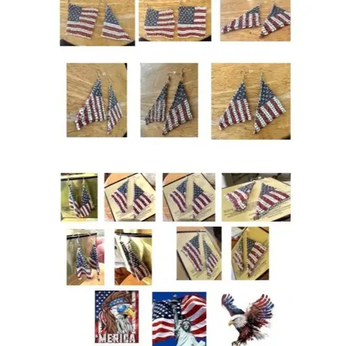 Handmade New American Flag Earrings Drop Dangle Stars Stripes Patriotic July 4 Ve…
