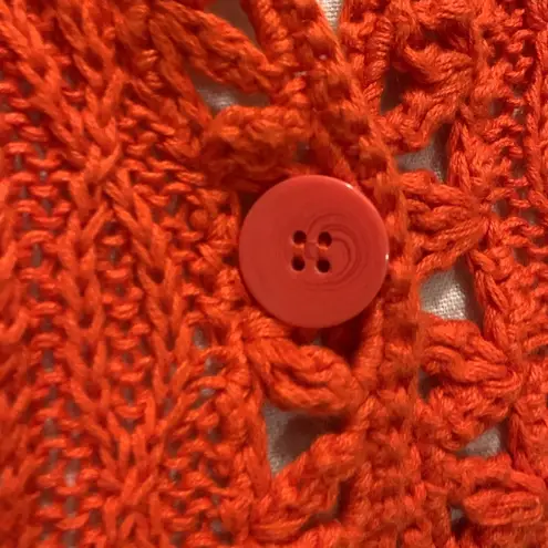 Coldwater Creek  orange open knit crochet button Down cardigan sweater