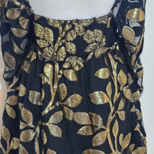Buddy Love Black and Metallic Gold Leaf Mini Cocktail Dress NWOT Size XS