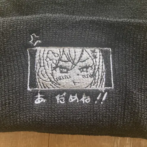 Kawaii anime girl black knit beanie hat NEW