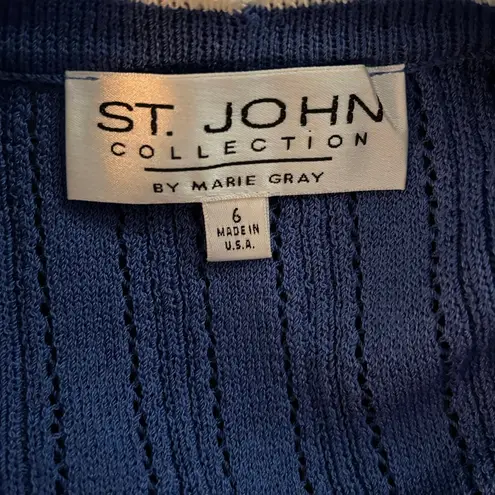 St. John Collection Size 6 Cardigan Sweater Santana Knit Unique Buttons Blue