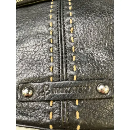 B Makowsky Women's Black Pebble Leather Pick Stitch Shoulder Bag/ Purse SKU 6012