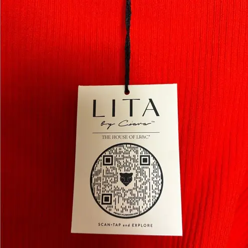 NWT LITA by Ciara Fiery Red Ribbed Organic Cotton Knit Square Neck Crop Tank XL