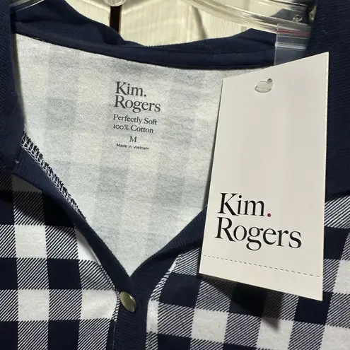 kim rogers  women's collared plaid checked navy shirt. Size medium