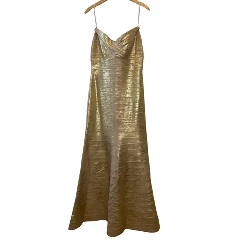 Herve Leger Metallic Sara Strapless Mermaid Gown NWT Size L Gold