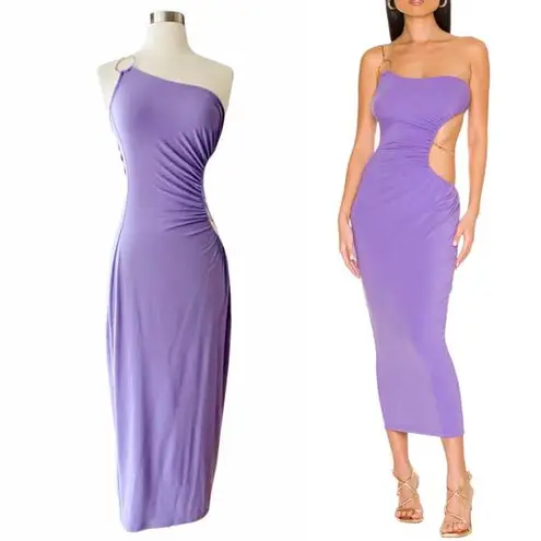 We Wore What Cocktail Snake Chain Cut Out Maxi Dress Electric Purple Medium NWT