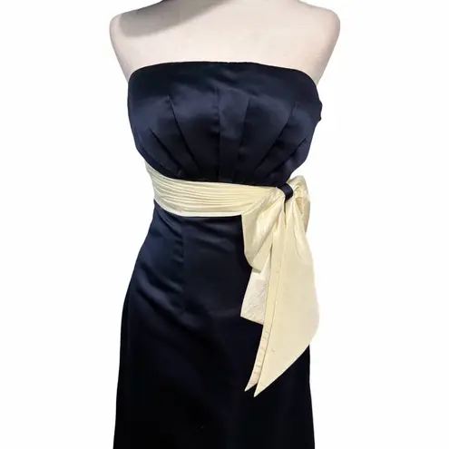 Bill Levkoff Strapless Dress in Deep Blue with Light Cream Bow Sz 10