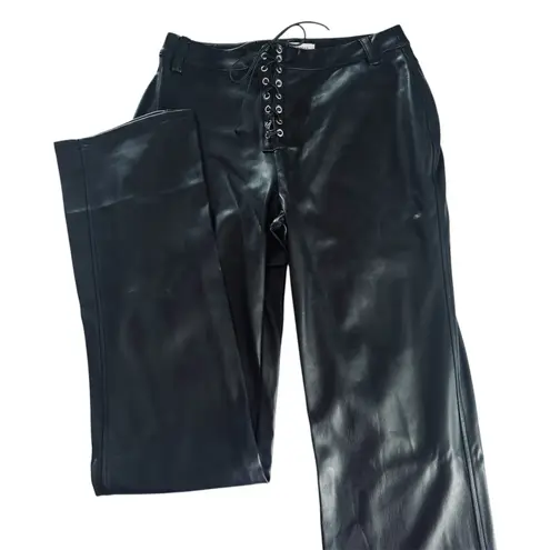 We Wore What Black Vegan Leather Lace Front Flared Hem Pants Women’s Size 25 NWT