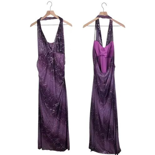 Taboo Vintage 90s Y2K Sparkly Halter Neck Maxi Dress Gown Size 3X Purple Fairy