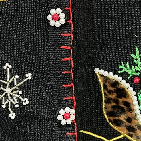 Vtg Christmas Cardigan Ugly Sweater Black XL Bling 90s Y2K Snowflake Sleigh