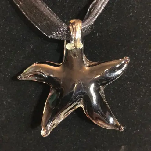 Glass Blown Handcrafted Starfish Pendant on Ribbon