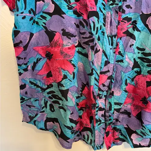 ⨠St. Angelina Silk Tropical Floral Button Down Blouse M Red Size M
