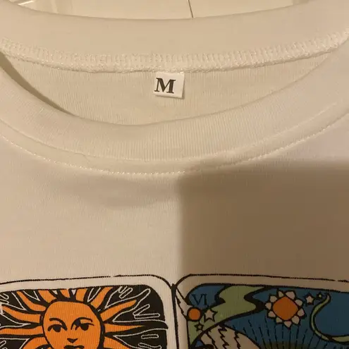 White Graphic Tarot Card Crop Top Size M