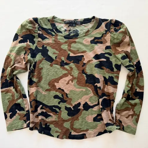 Veronica Beard Porter Camo 3/4 Puff Sleeve Top Size Small Cotton Slim Fit