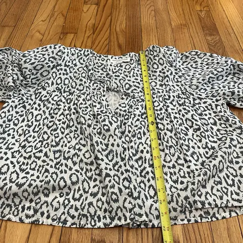 India Collection Emerson Fry Puff Isla Charcoal Leopard Print Cotton Blouse Size M
