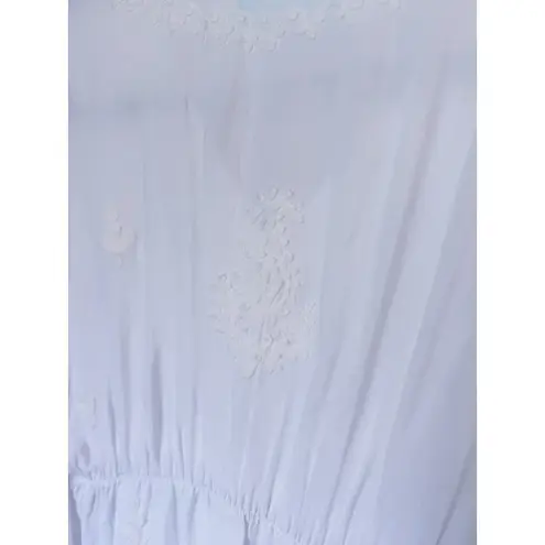 Melissa Odabash Sharize White Kaftan Cover up Pom Pom M/L Coastal Cowgirl Beach Size M