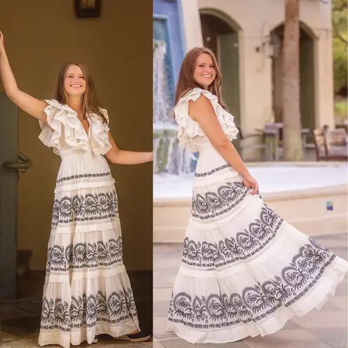 Ulla Johnson Marjorie Embroidered Tiered Ruffle Maxi Dress Gown White Size 2 NWT - Image 6