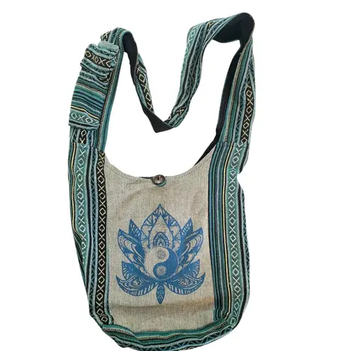 Royal Collection Hippie Hobo Bag Lotus Flower Crossbody Shoulder Bag Bohemian Blue