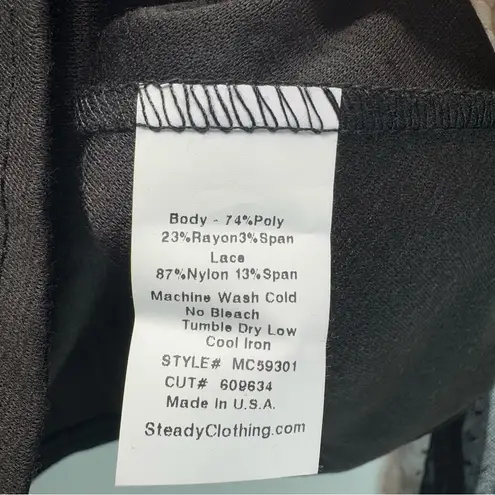 Rock Steady Black Sheer Polka Dot Lace Sweetheart Bodice Rockabilly Peplum Top Size M