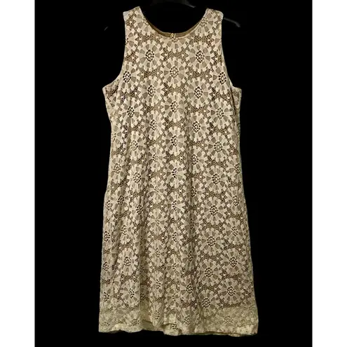 Ronni Nicole  Dress Womens Size XL White Lace Tan Lined Sleeveless Zip Back