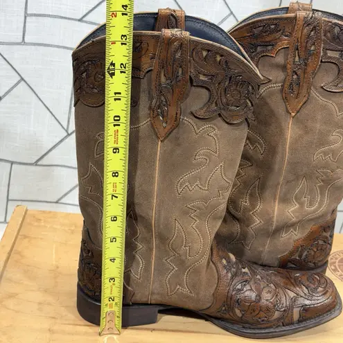 Womens Roper Cowboy Boots Size 11 Brown Suede Tooled Leather Floral Western