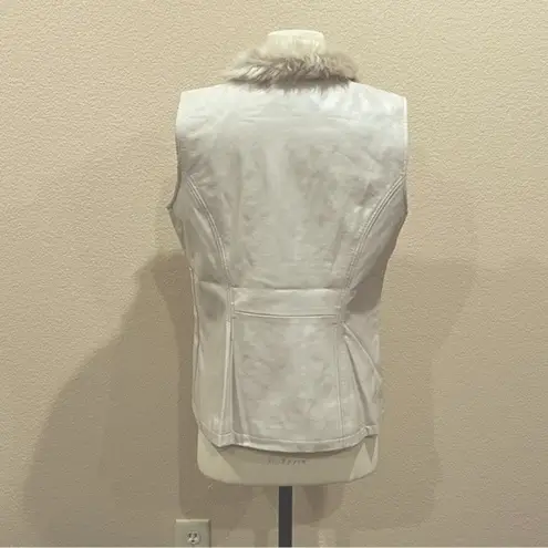 Dennis Basso NWOT Ivory Faux Fur and Leather Moto Vest Size Small