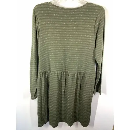 Pure Jill Women's Striped Pullover Long Sleeve Dress Olive Green Size Medium
