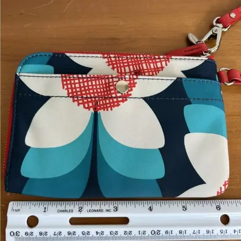 Fossil  Zip Around Nylon Wristlet‎ Wallet Blue White Red Flower On Flower - Image 7