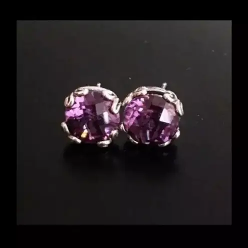 Amethyst SAMUEL B Faceted Round Cut Sterling Silver 925 Stud Earrings
