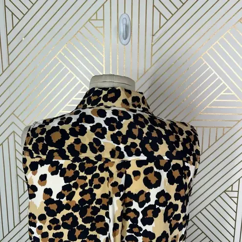 Equipment Sleeveless Slim Signature Leopard Print Blouse Tan Black Size Small