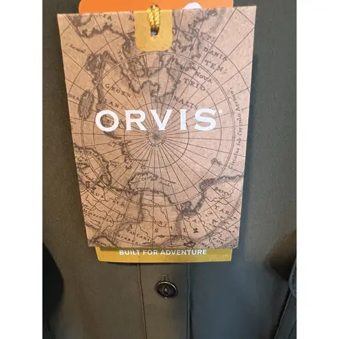 Orvis XL Army Green Button Down Utility Drawstring Waist Short Dress Zip Pockets