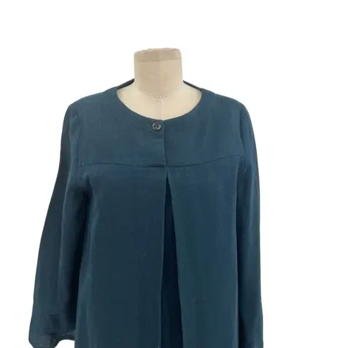 APC A.P.C. Dress Shift Box Pleat Flared Sleeve Wool Teal Blue Size 38 US 4 6