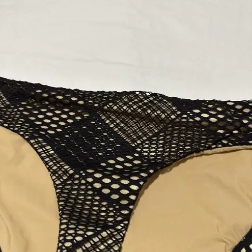 NWT $62 a.Che Gold Shimmer Black Mesh Eyelet Swimwear Bikini Bottom size L Large