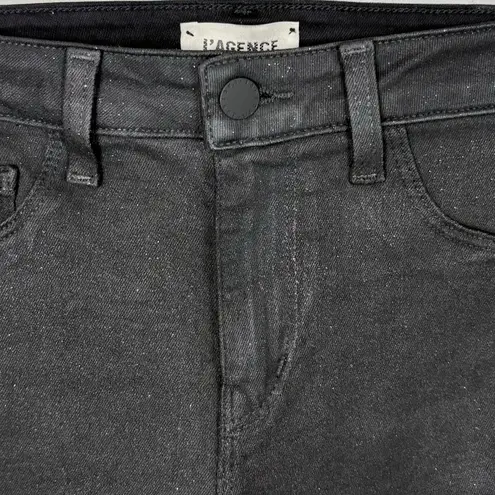 L'Agence Women Margot High Rise Skinny Jeans Silver Glitter Coated Black Size 25