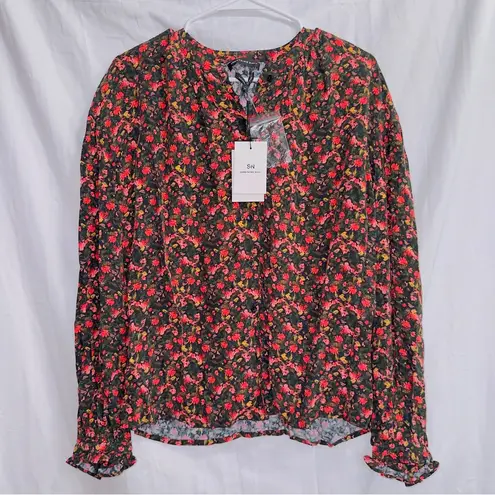 Something Navy  NWT Floral Print Long Sleeve Easy Volume Blouse Top size XS