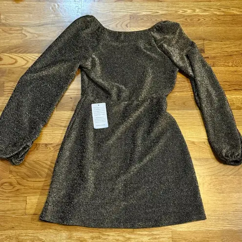 All in Favor Womens Medium Black Gold Sparkle Long Sleeve Square Neck Mini Dress