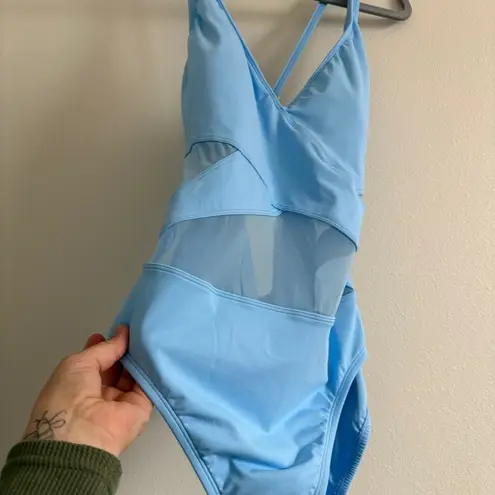 Bleu Rod Beattie NWT Women's Don’t Mesh with Me V-Neck One-Piece in Skyline 12