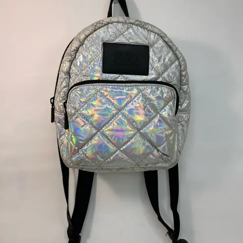 PINK - Victoria's Secret  Quilted Iridescent Metallic Mini Backpack Silver